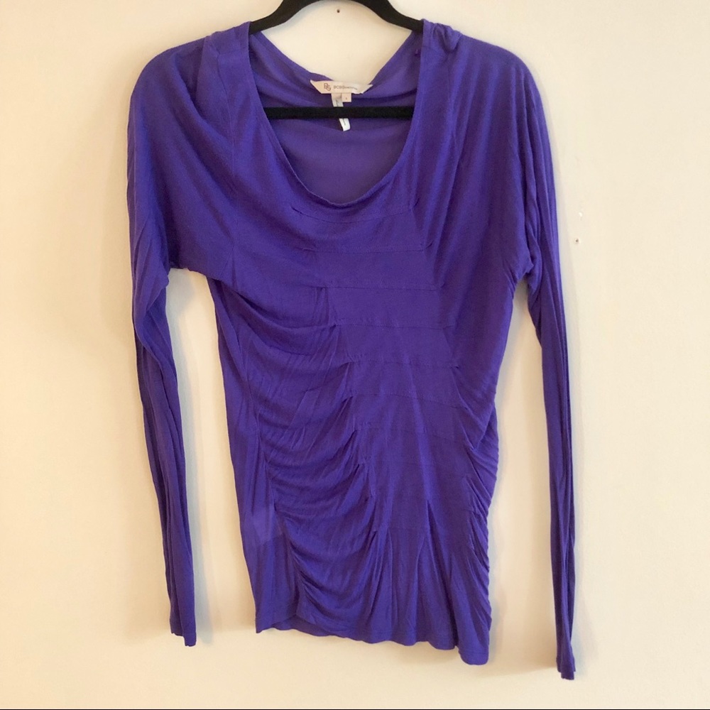 BCBGeneration Purple Ruched Long-Sleeved Top | Size Small
